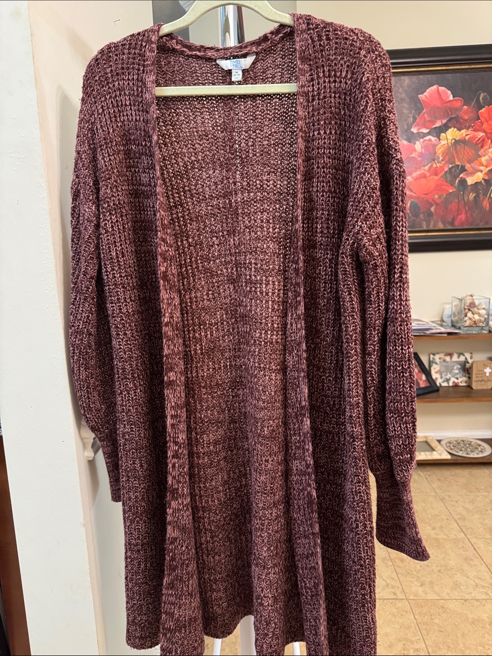 Time and Tru Open-Front Wine Knit Cardigan